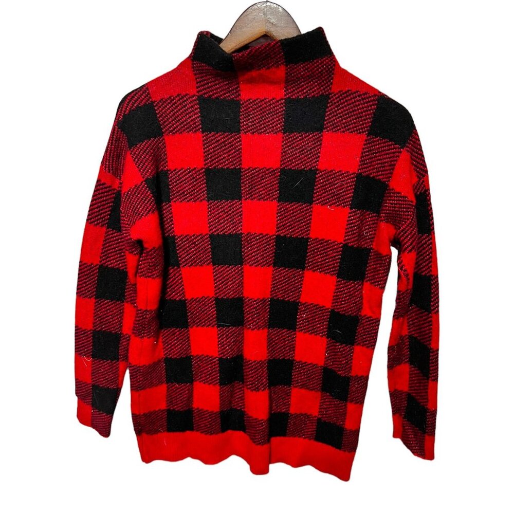 Women's Loft Buffalo Check Sweater Black/Red Size Small - Picture 2 of 6